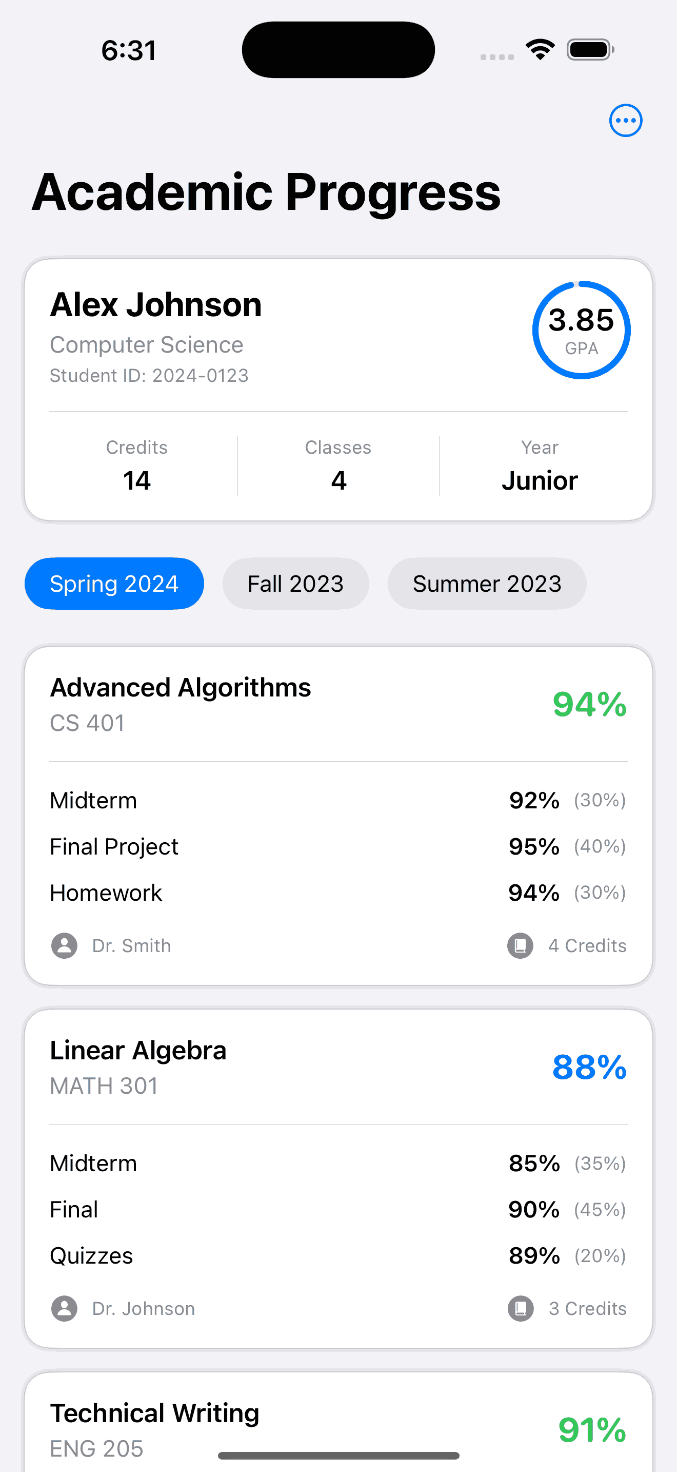 Student Grades View SwiftUI Template